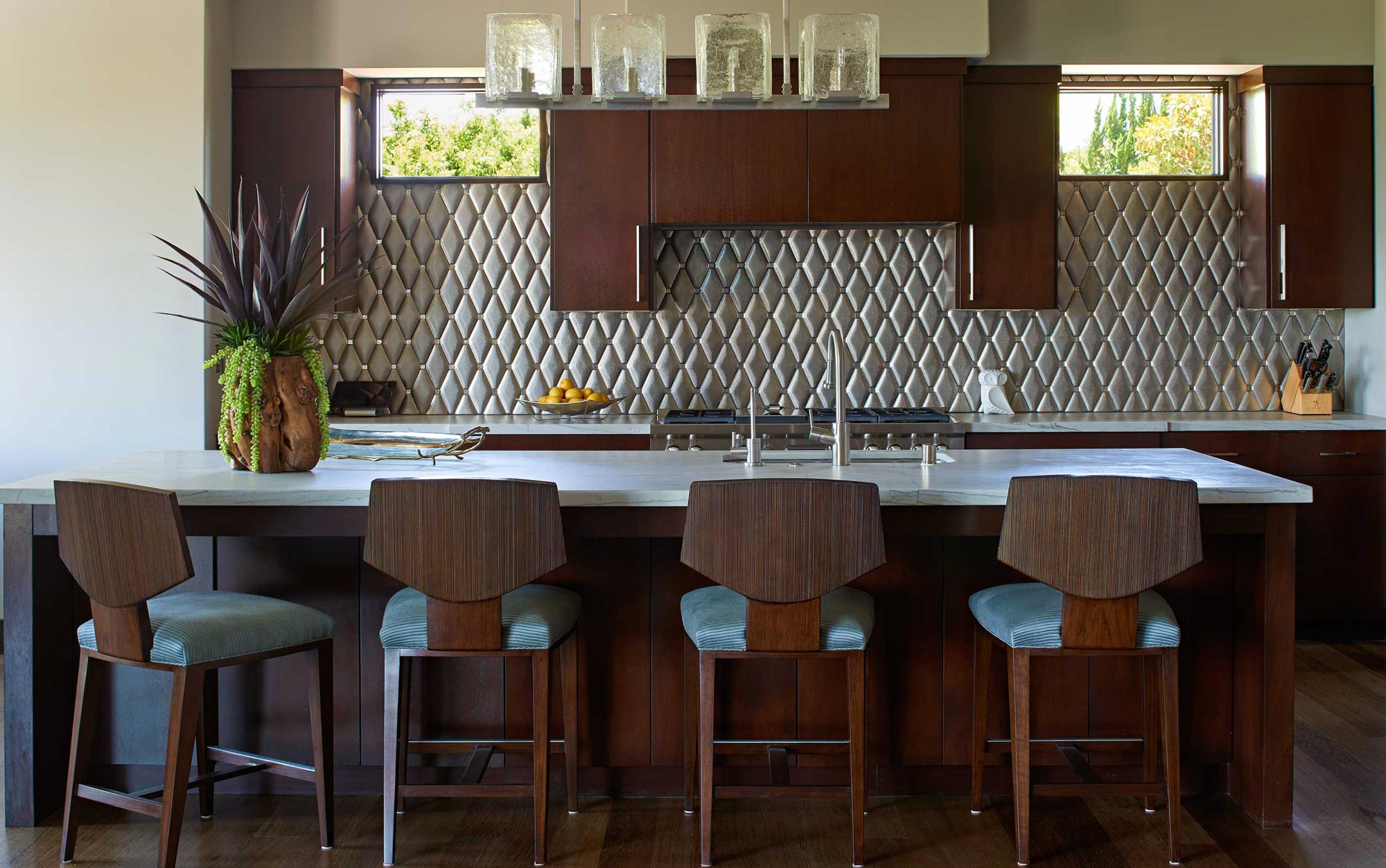 kitchen counter with barstools