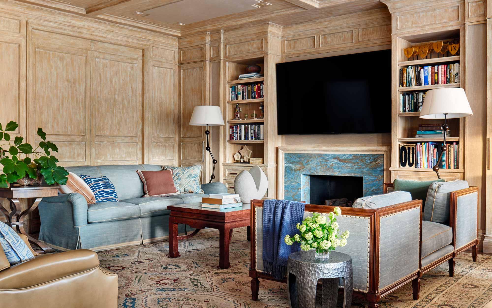 wood paneled family room