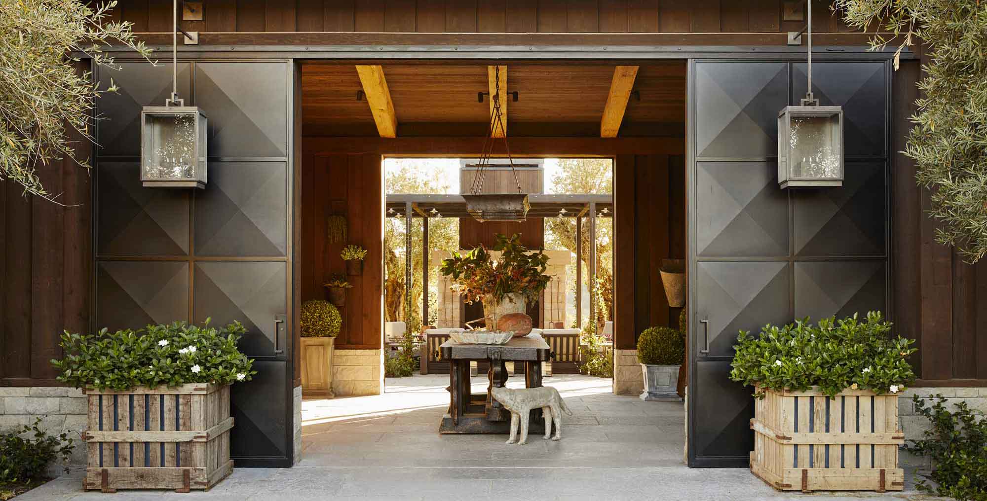 Steel barn door entrance