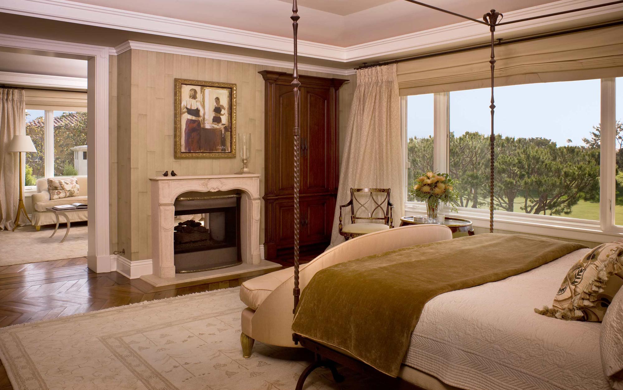 traditional bedroom with fireplace